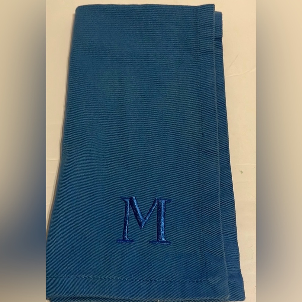 WILLIAMS SONOMA Monogrammed with Letter M Dish Tea Towels 100% Cotton Aqua Blue